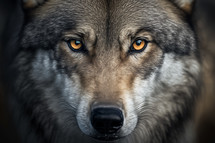 Wolf face looking directly at the camera