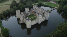 Beautiful mideval Castle in Eurpoe at Sunset Drone Aerial