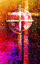 pink orange multicolored mosaic cross design - combo of my cross artwork, AI input and further editing