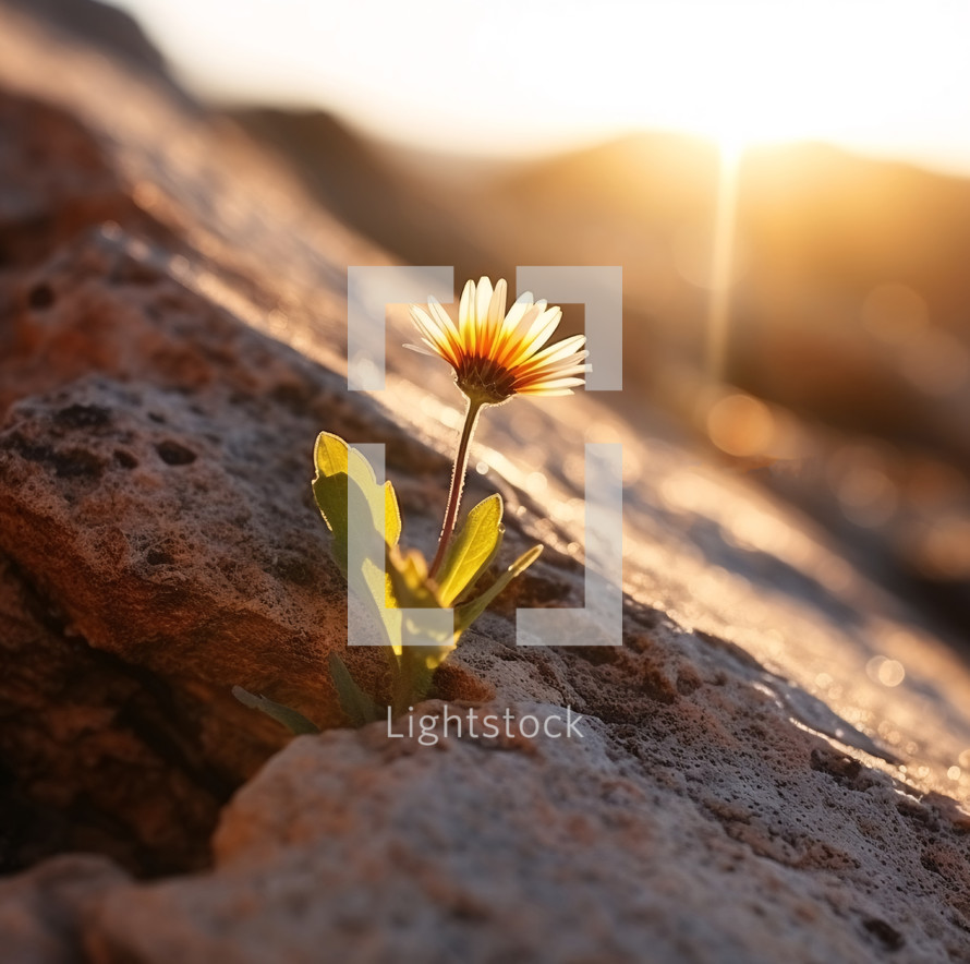 flower growing on a rock 