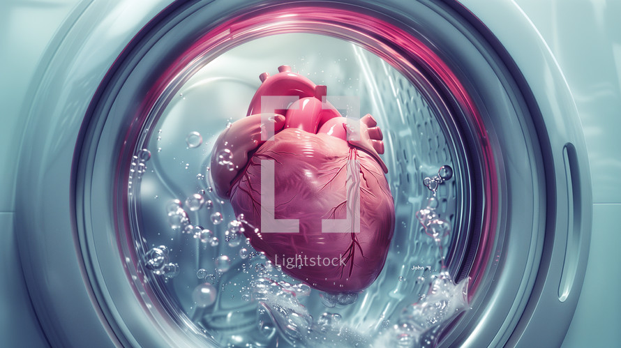 A picture of cleaning the human heart using a washing machine.