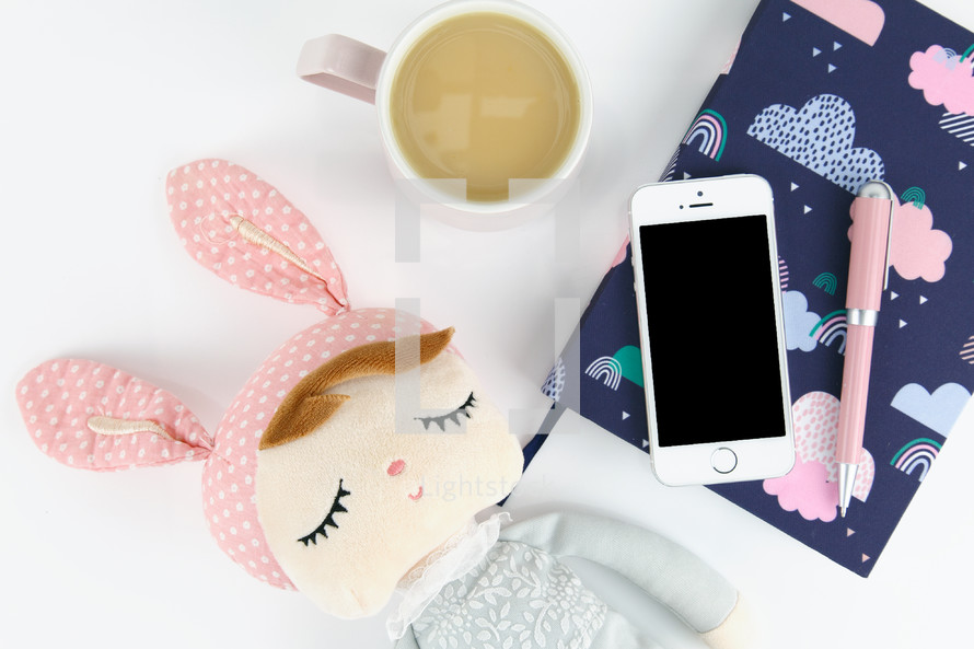 toy, doll, coffee mug, mom, iPhone, pen, mother's day
