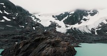 Ice Field And Rocky Mountains, Glaciar Vinciguerra In Ushuaia, Tierra del Fuego Province, Argentina - Drone Shot
