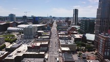 Aerial view of Downtown Nashville and Broadway Street.
