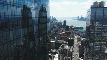 Cinematic view of upper Manhattan, NY.