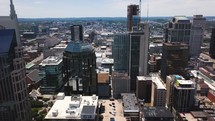 Aerial view of Downtown Nashville and Broadway Street.
