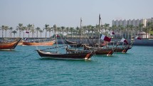 Traditional Arabic Dhow boats in Doha harbour, Qatar
