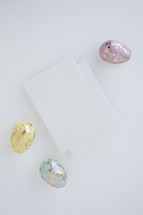 pastel gold speckled Easter eggs and stationary 