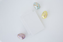 pastel gold speckled Easter eggs and stationary 