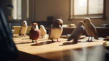 AI Generated Image. Birds on the office desk