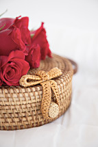 red roses on a basket 