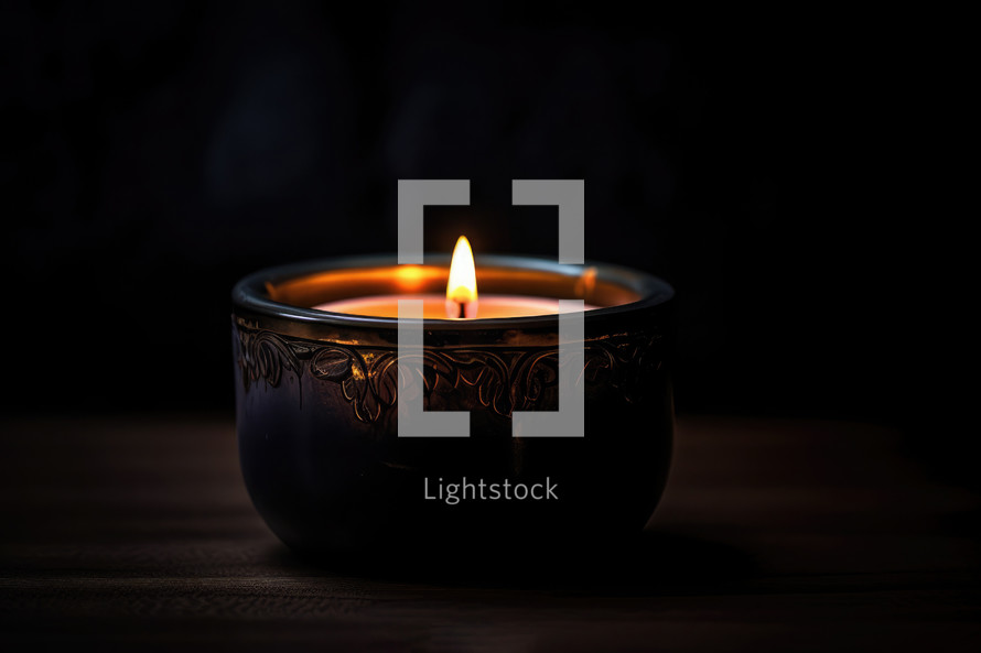 Candle with Flame on Dark Background