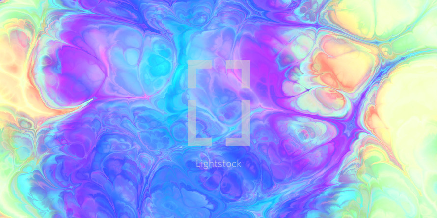A colorful flowing, marbled design in blue, purple, yellow