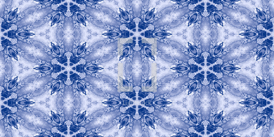 blue and white snowflake kaleidoscope repeat pattern 