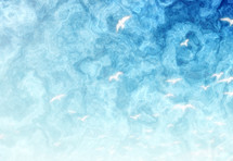 seagulls in blue marbling abstract design - could be a reflection in water