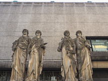 DUESSELDORF, GERMANY - CIRCA AUGUST 2019: Karyatiden (meaning Caryatids) in front of the Kunsthalle (Art Gallery) by Leo Muesch unveiled in1879