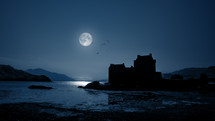 full moon over a dark castle 