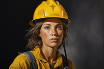 Portrait of a female worker. Building with Christ
