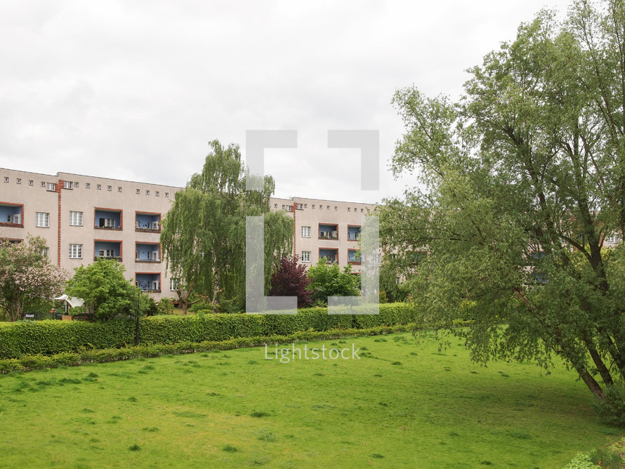 BERLIN, GERMANY - MAY 11, 2014: The Hufeisensiedlung (meaning Horseshoe housing estate) aka Grosssiedlung Britz designed by Bruno Taut and Martin Wagner in 1925 is a masterpiece of early modernism