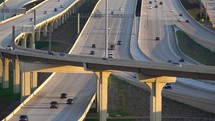 Houston Texas Traffic panning up to Skyline