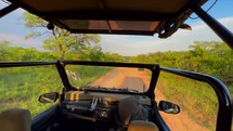 Kruger National Park sunset safari tour guide driving dirt road 
