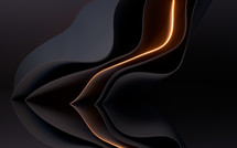 Dark curve geometry and glowing lines, 3d rendering.