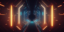 Futuristic corridor tech background with neon light