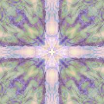 cross in tie dyed effect centered in square format, in subdued colors like a faded retro design