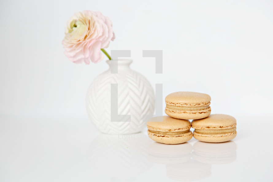 macaroons and flower in a vase 