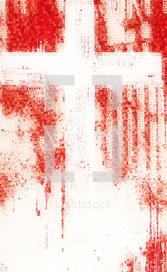 red and white textural cross digital art vertical format with some AI input