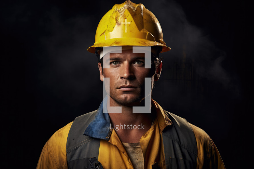 Portrait of a male worker. Building with Christ