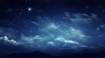 Clouds and stars in the night sky. 