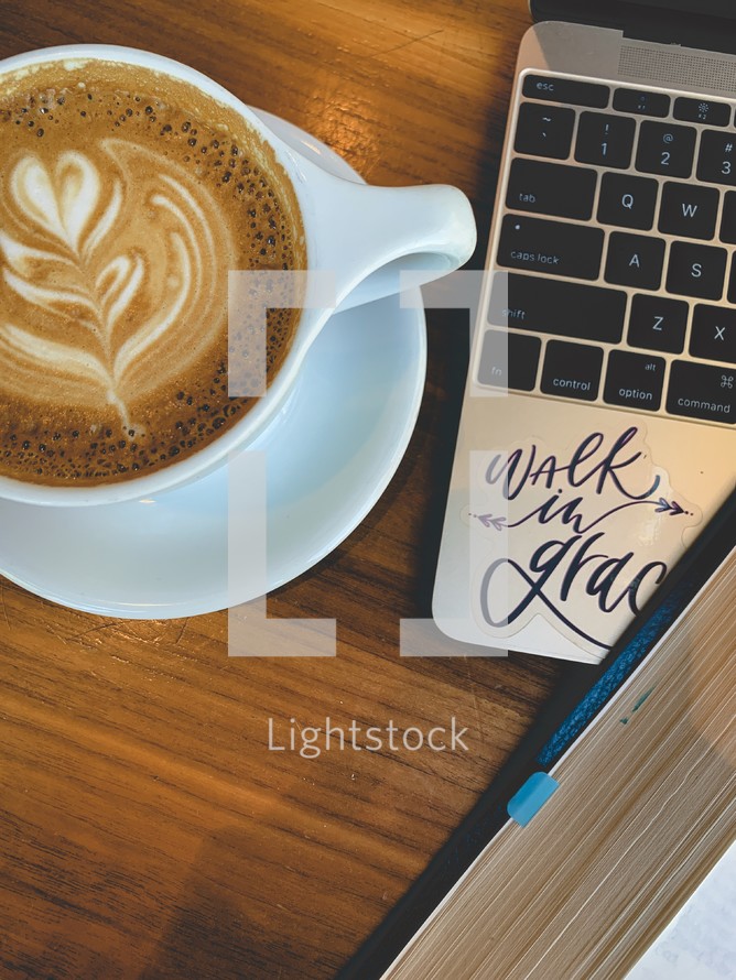 latte and computer keyboard 