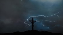 "Cross of Jesus from Calvary hill with lightning storm in midnight. 
Concept of the Crucifixion of Christ."
