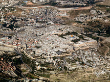 Aerial view of the Old City of Jerusalem from southwest.
