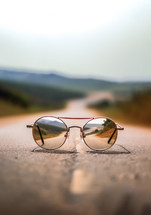A pair of glasses bringing clarity to an out of focus road