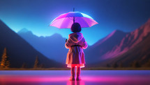 Child with an Umbrella in front of the Mountains