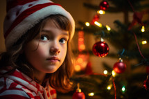 AI Generated Image. Cute adorable girl next to the Christmas tree