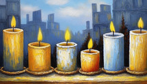 Advent Candles on a Cityscape 