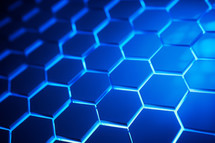 AI generated image. Blue hexagon technology abstract background