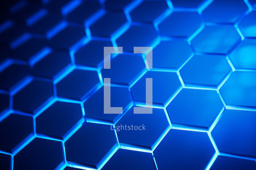 AI generated image. Blue hexagon technology abstract background