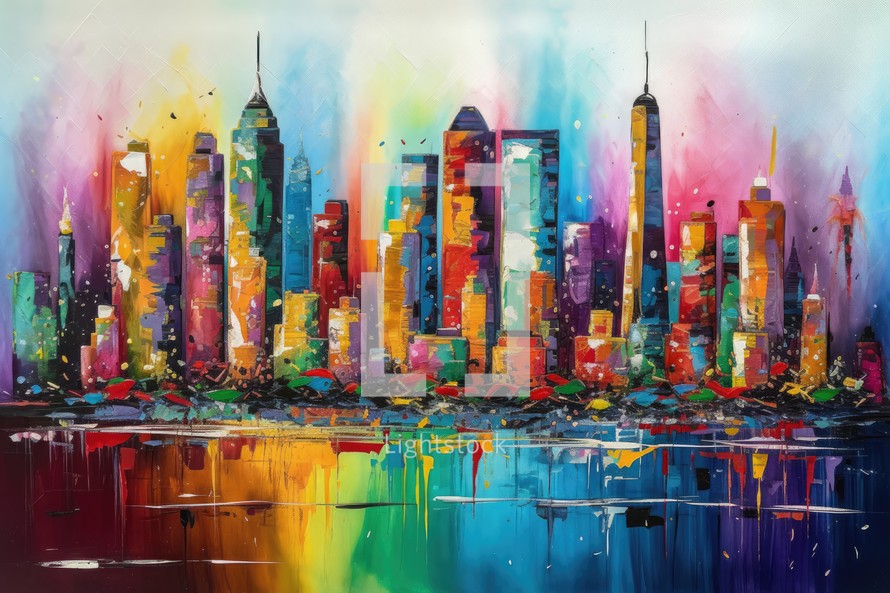 City Skyline Abstract Colorful Painting Background