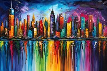 City Skyline Abstract Colorful Painting Background