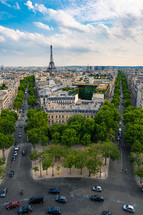 A beautiful view over Paris, France, as seen from the top of the Arc De Triomphe