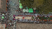 Procession Of Jesus Carrying The Cross In Antigua Guatemala - aerial top down	