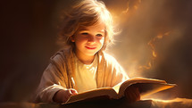 Child reading the Holy book of the bible 