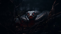 Evil snake waiting in the dark to strike. 