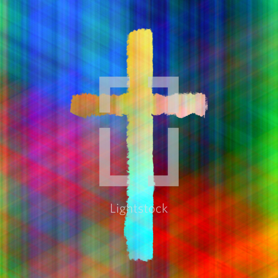 light cross on colorful plaid-like background