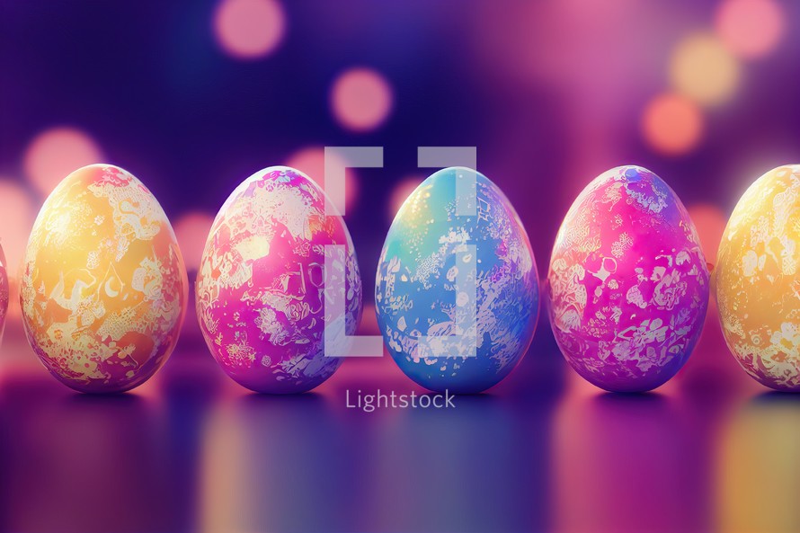 Colorful Easter Eggs Spring on Bokeh Background