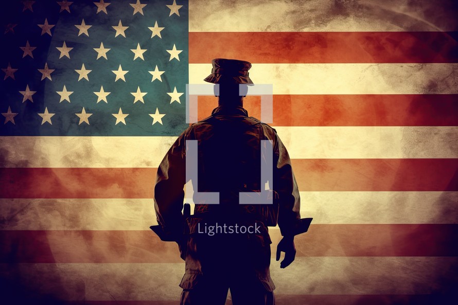 Soldier with United States of America Flag Background